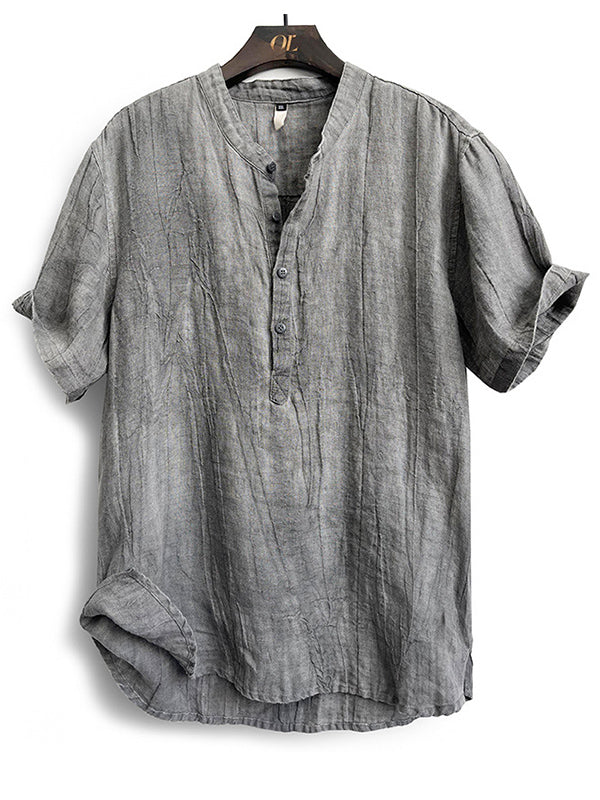 LINEN SHORT SLEEVE HENLEY SHIRT