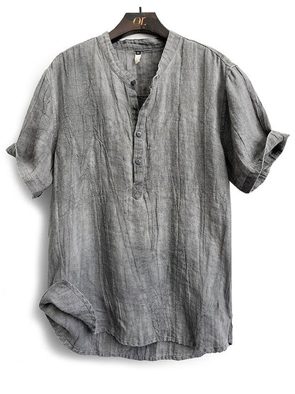 LINEN SHORT SLEEVE HENLEY SHIRT
