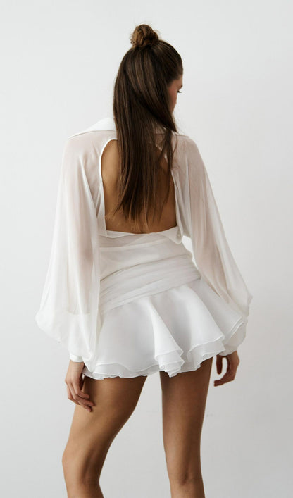 SOLID LANTERN SLEEVE MINI DRESS