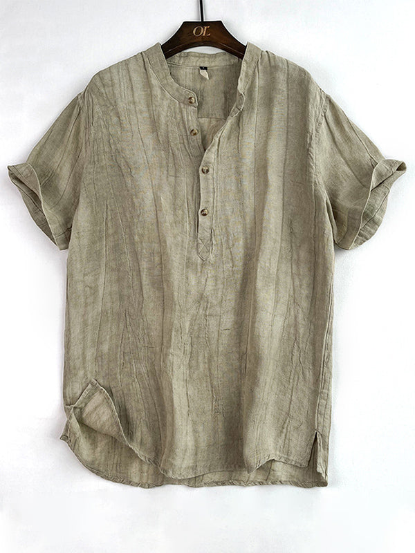 LINEN SHORT SLEEVE HENLEY SHIRT