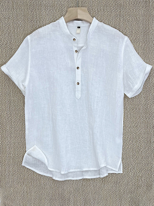 LINEN SHORT SLEEVE HENLEY SHIRT