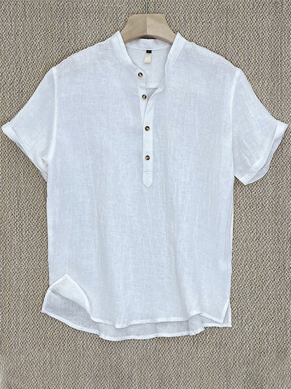 LINEN SHORT SLEEVE HENLEY SHIRT