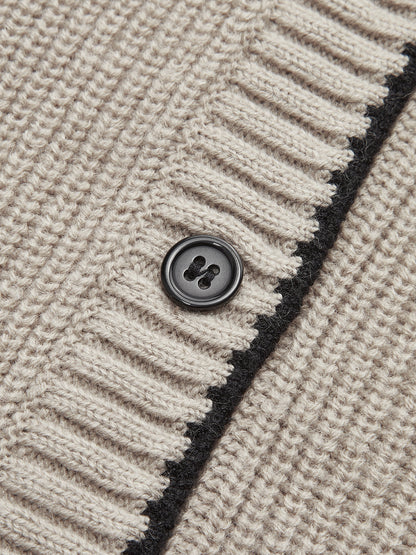 TIE NECK CONTRAST TRIM WOOL BLEND CARDIGAN