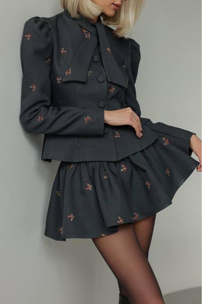 LIANY BUTTERFLY EMBROIDED TWO PIECE SET