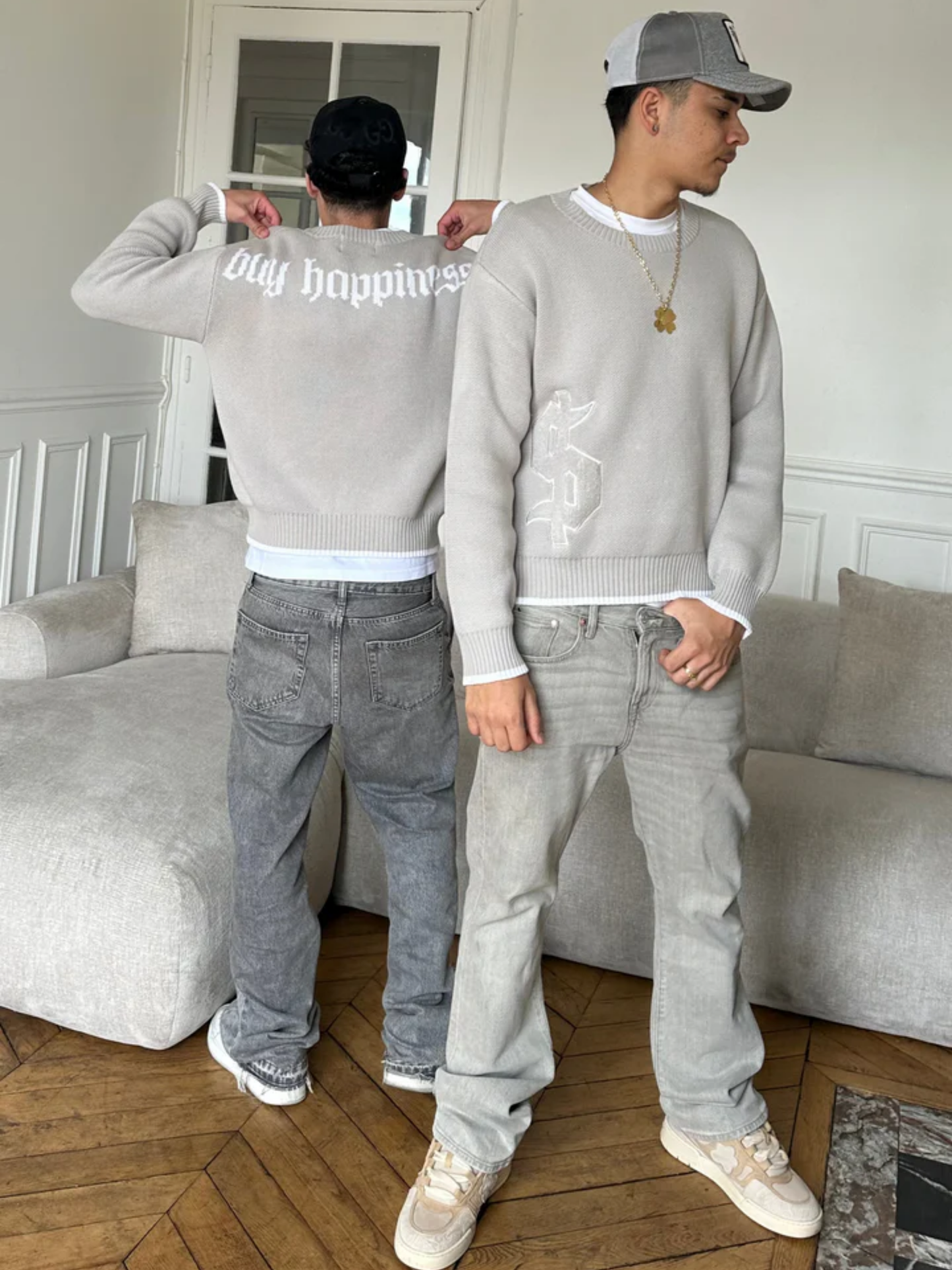 "BUY HAPPINESS" KNIT SWEATER