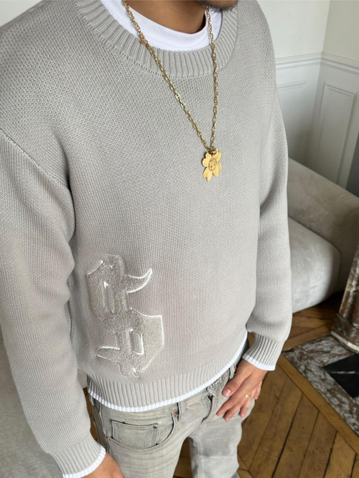 "BUY HAPPINESS" KNIT SWEATER