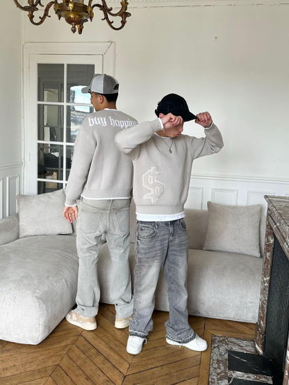 "BUY HAPPINESS" KNIT SWEATER