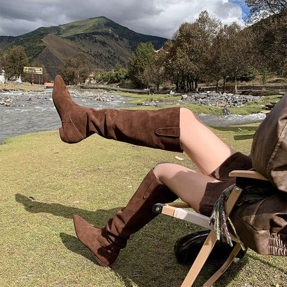 SUEDE WESTERN KNEE HIGH BOOTS