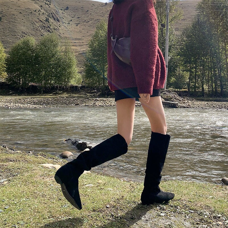 SUEDE WESTERN KNEE HIGH BOOTS