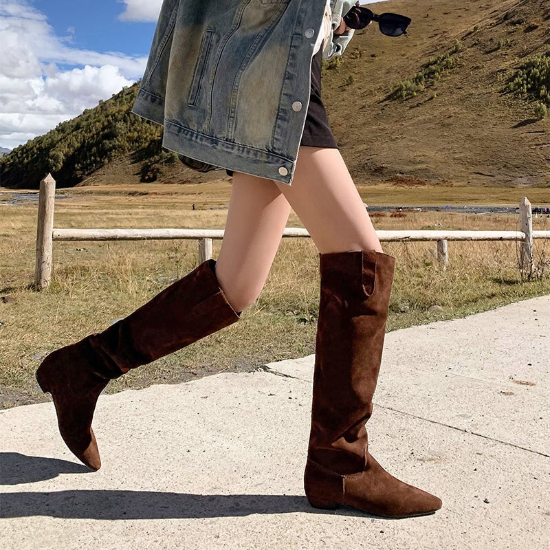 SUEDE WESTERN KNEE HIGH BOOTS