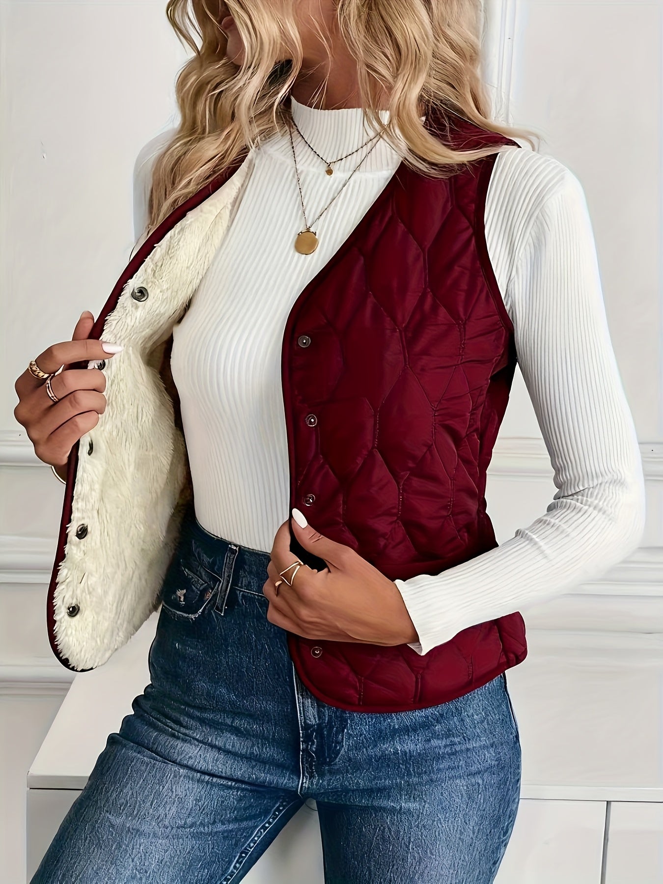 PIQUE QUILTED BOMBER VEST
